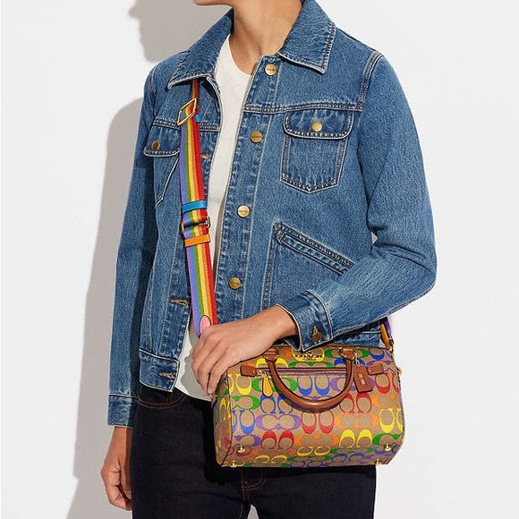 Coach Oulet Rowan Satchel Bag In Rainbow Signature Canvas - Picture 5 of 12